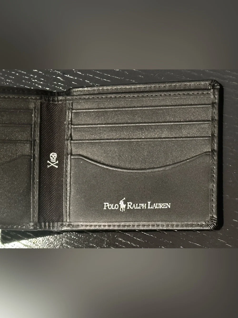 POLO RALPH LAUREN SKULL & BONES LEATHER CANVAS BIFOLD WALLET CARD SLOTS VRY RARE